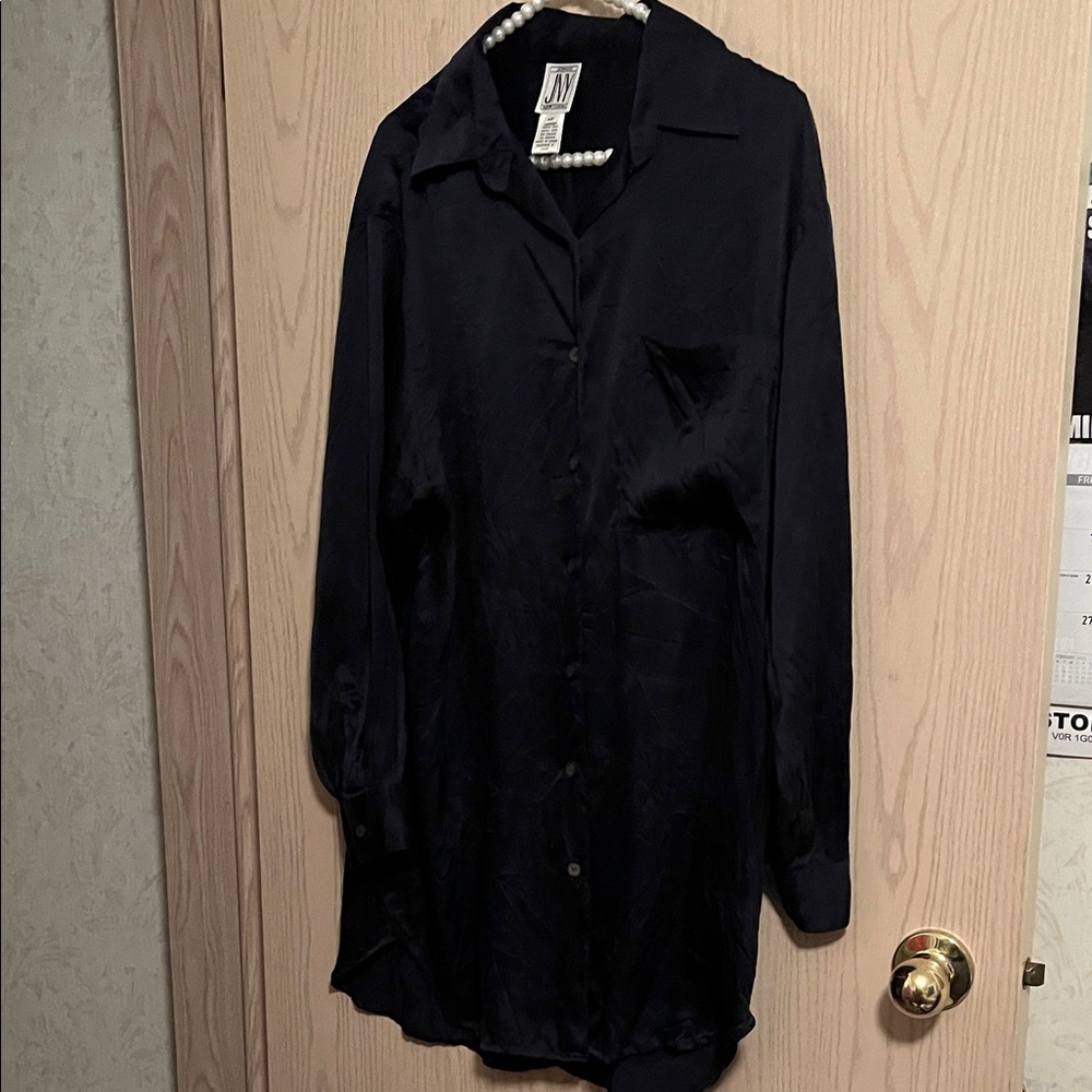 JNY Collection Dark Blue Silk Button-Front Blouse